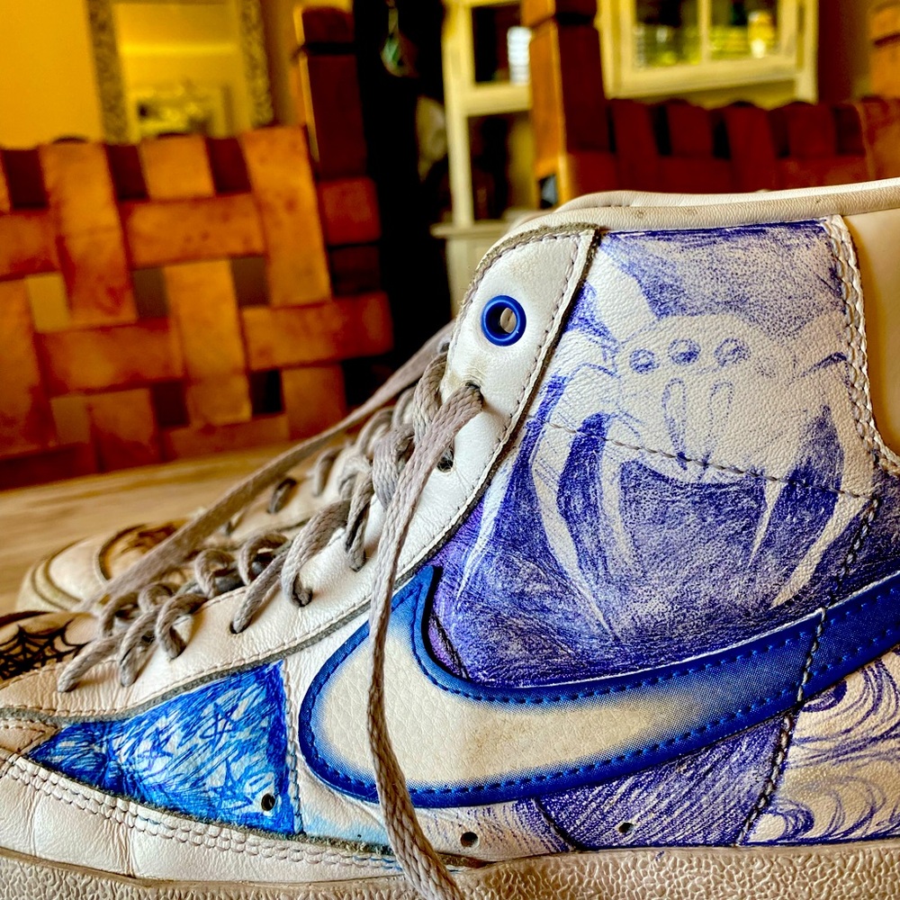 Custom art Nike high tops for sale.